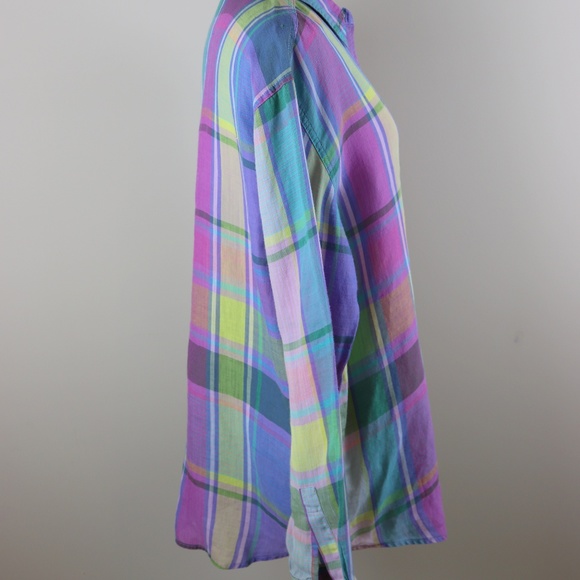 C&R Linen Plaid LS Button Down Shirt Size L - Picture 3 of 6